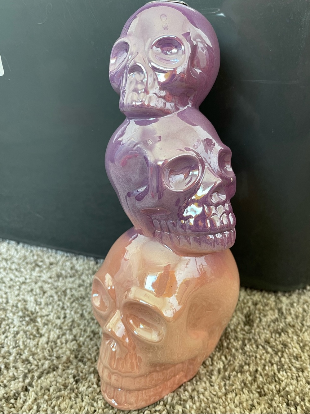 Iridescent Stacked Skull Ceramic Decor - Purple & Pink whimsical goth candle